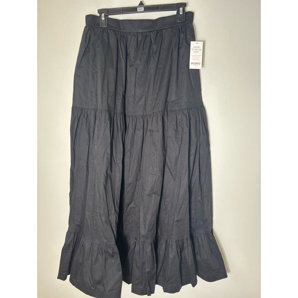 NWT Show Me Your Mumu Black Pull On Cotton Maxi Skirt Sz M
